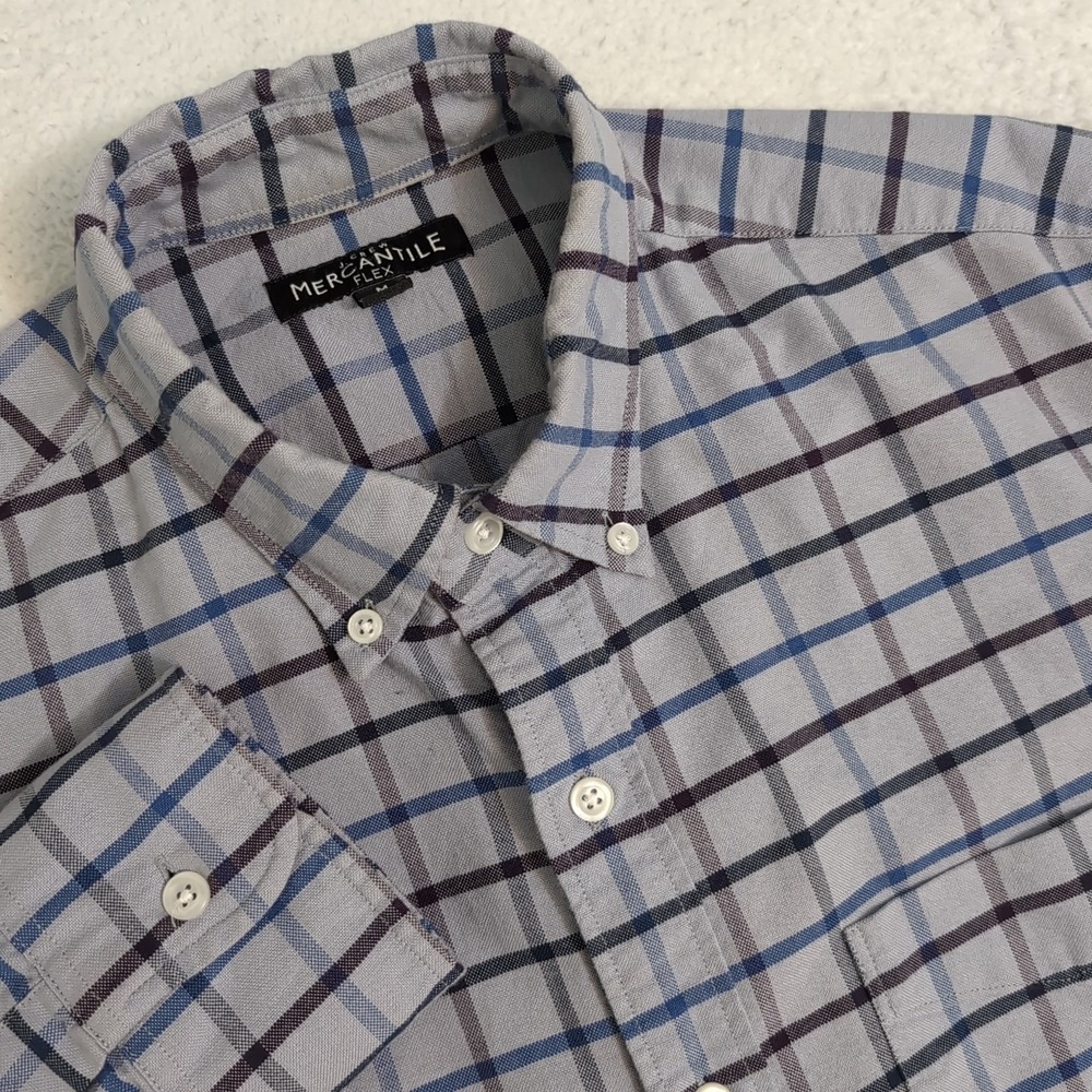J.Crew Mercantile Flex Button Down Shirt Men's M Blue Checkered Plaid